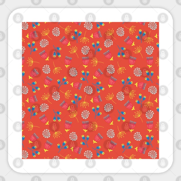 Fall Florals On Red Background Sticker by Sandra Hutter Designs